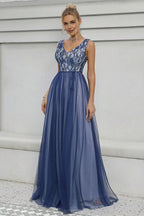 Graceful A-Line V-Neck Sleeveless Floor-Length Prom Dress