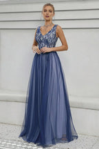 Graceful A-Line V-Neck Sleeveless Floor-Length Prom Dress