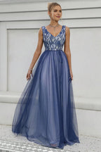 Graceful A-Line V-Neck Sleeveless Floor-Length Prom Dress