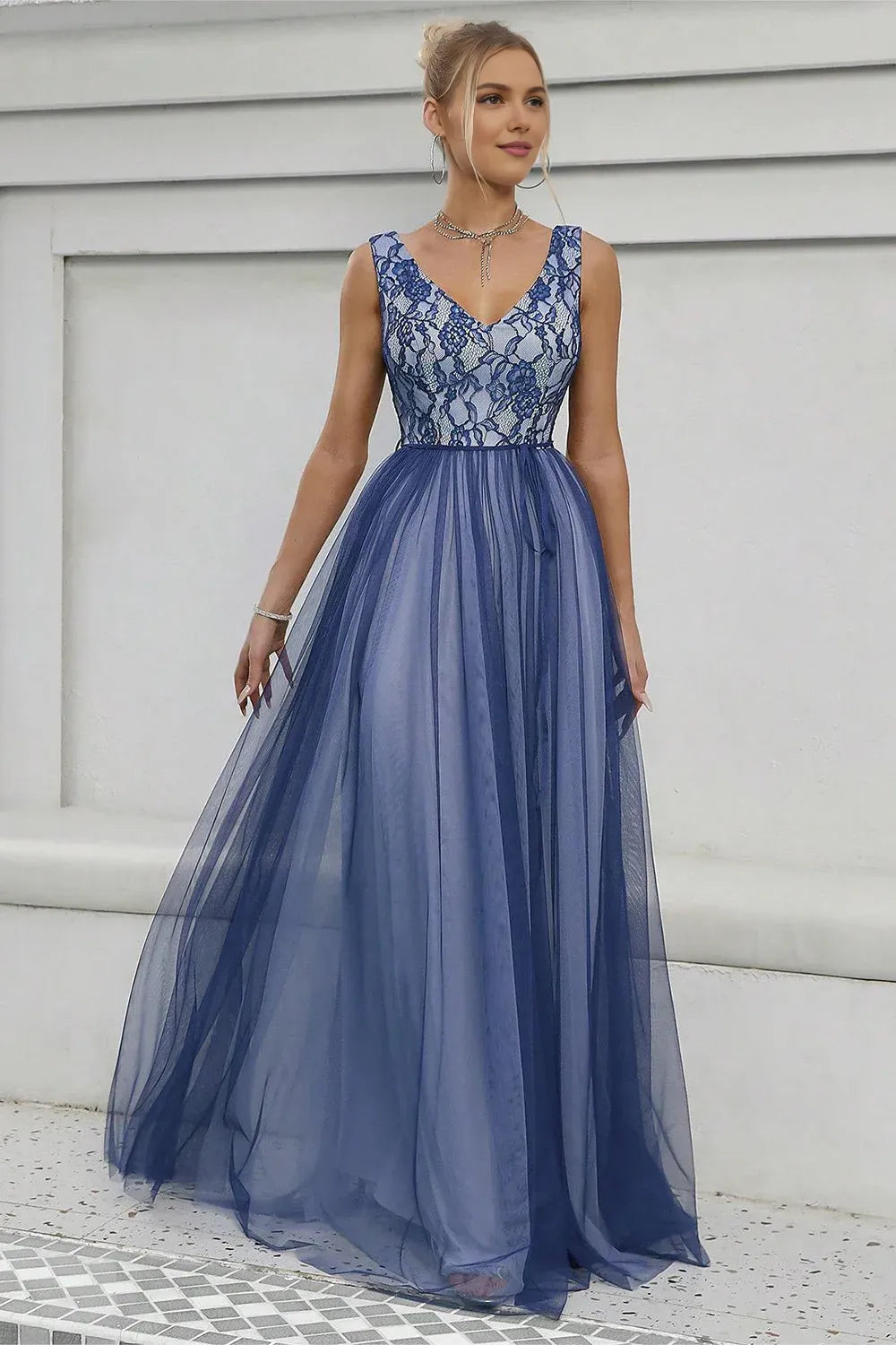 Graceful A-Line V-Neck Sleeveless Floor-Length Prom Dress