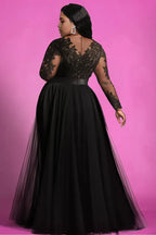 Graceful A-Line V Neck Long Sleeve Split Floor Length Plus Size Prom Dress