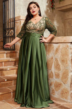 Graceful A-Line V Neck Short Sleeve Appliques Floor-Length Plus Size Mother of the Bride Dress