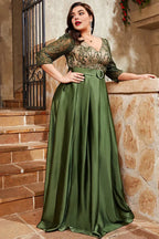 Graceful A-Line V Neck Short Sleeve Appliques Floor-Length Plus Size Mother of the Bride Dress