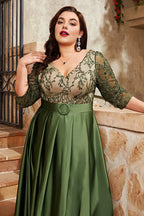 Graceful A-Line V Neck Short Sleeve Appliques Floor-Length Plus Size Mother of the Bride Dress