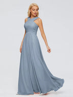 Graceful A-line Cross Straps Sleeveless Chiffon Pleated Floor Length Bridesmaid Dress