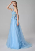 Graceful A-line One Shoulder Sleeveless Slit 3D Floral Floor Length Prom Dress