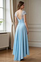 Graceful A-line Scoop Neck Cap Sleeve Ruched Floor-Length Mother of the Bride Dress