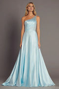 Graceful A Line One Shoulder Sleeveless Backless Pleated Floor-Length Prom Dress