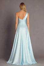 Graceful A Line One Shoulder Sleeveless Backless Pleated Floor-Length Prom Dress