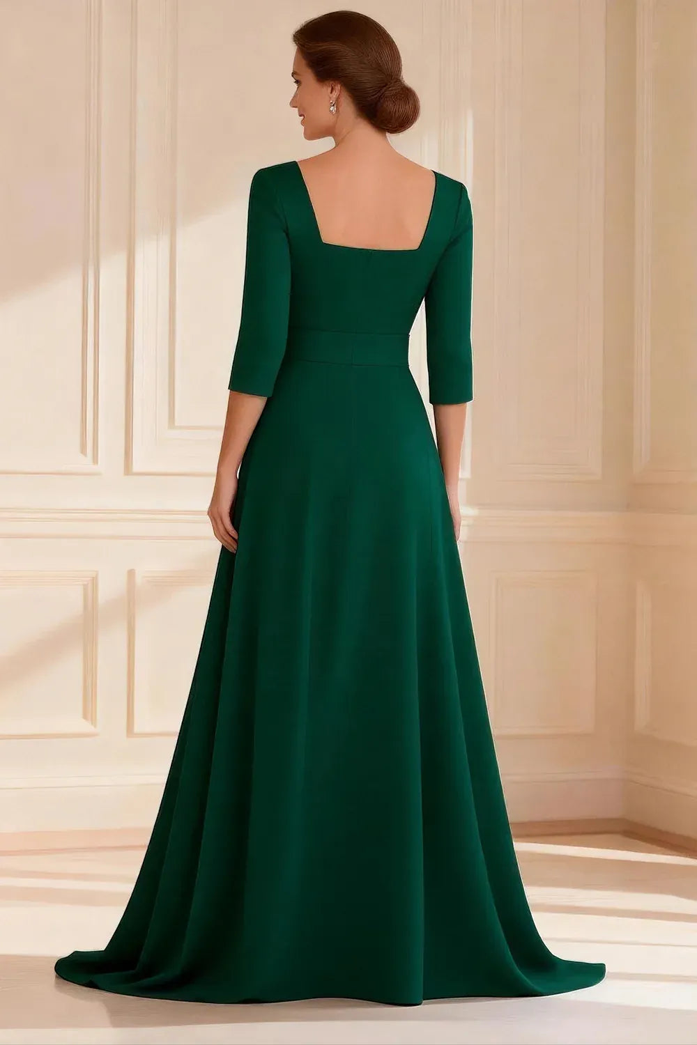 Graceful A Line Square Neck Long Sleeve Backless Slit Floor-Length Mother of the Bride Dress