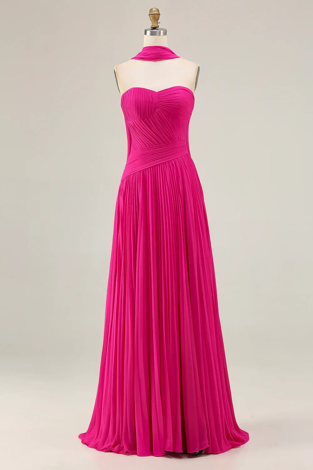Graceful A Line Strapless Sleeveless Pleated Floor-Length Prom Dress