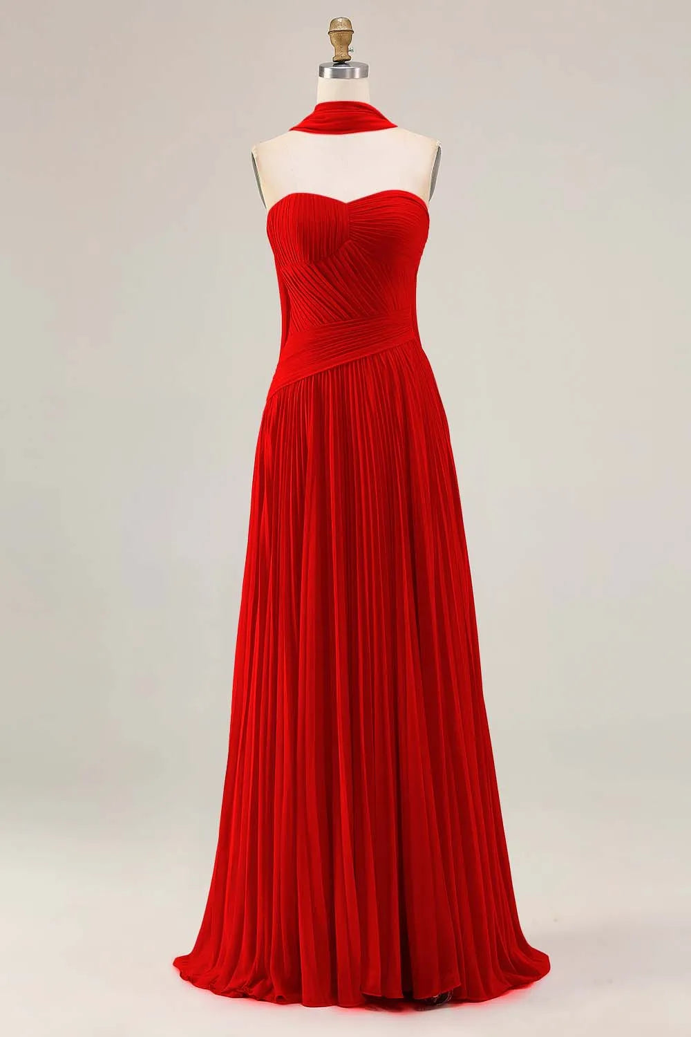 Graceful A Line Strapless Sleeveless Pleated Floor-Length Prom Dress