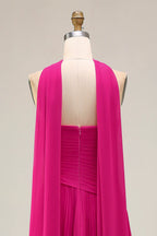 Graceful A Line Strapless Sleeveless Pleated Floor-Length Prom Dress