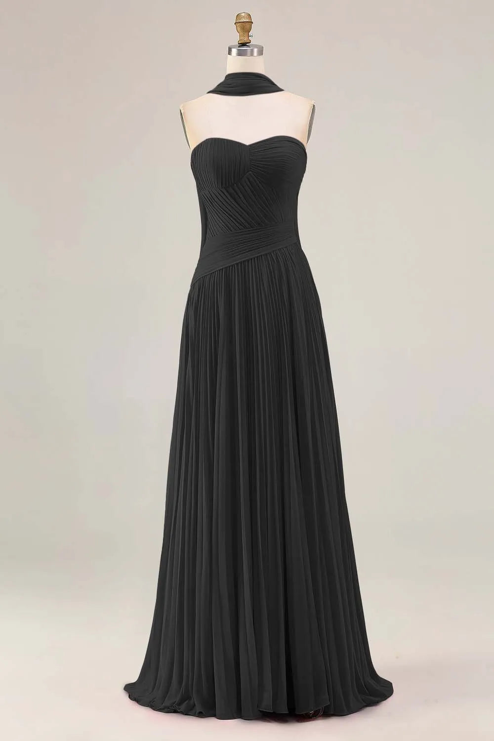 Graceful A Line Strapless Sleeveless Pleated Floor-Length Prom Dress