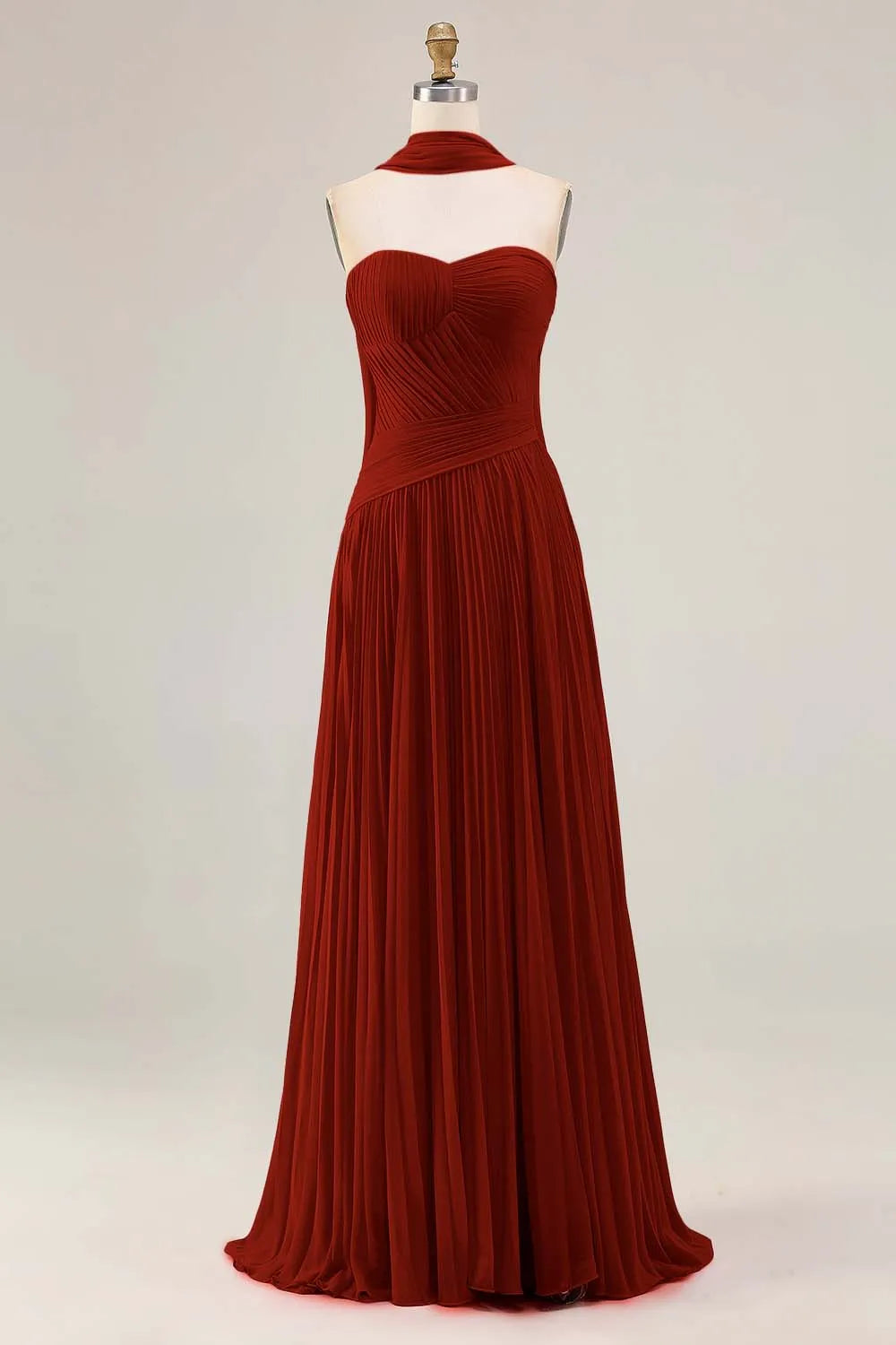 Graceful A Line Strapless Sleeveless Pleated Floor-Length Prom Dress