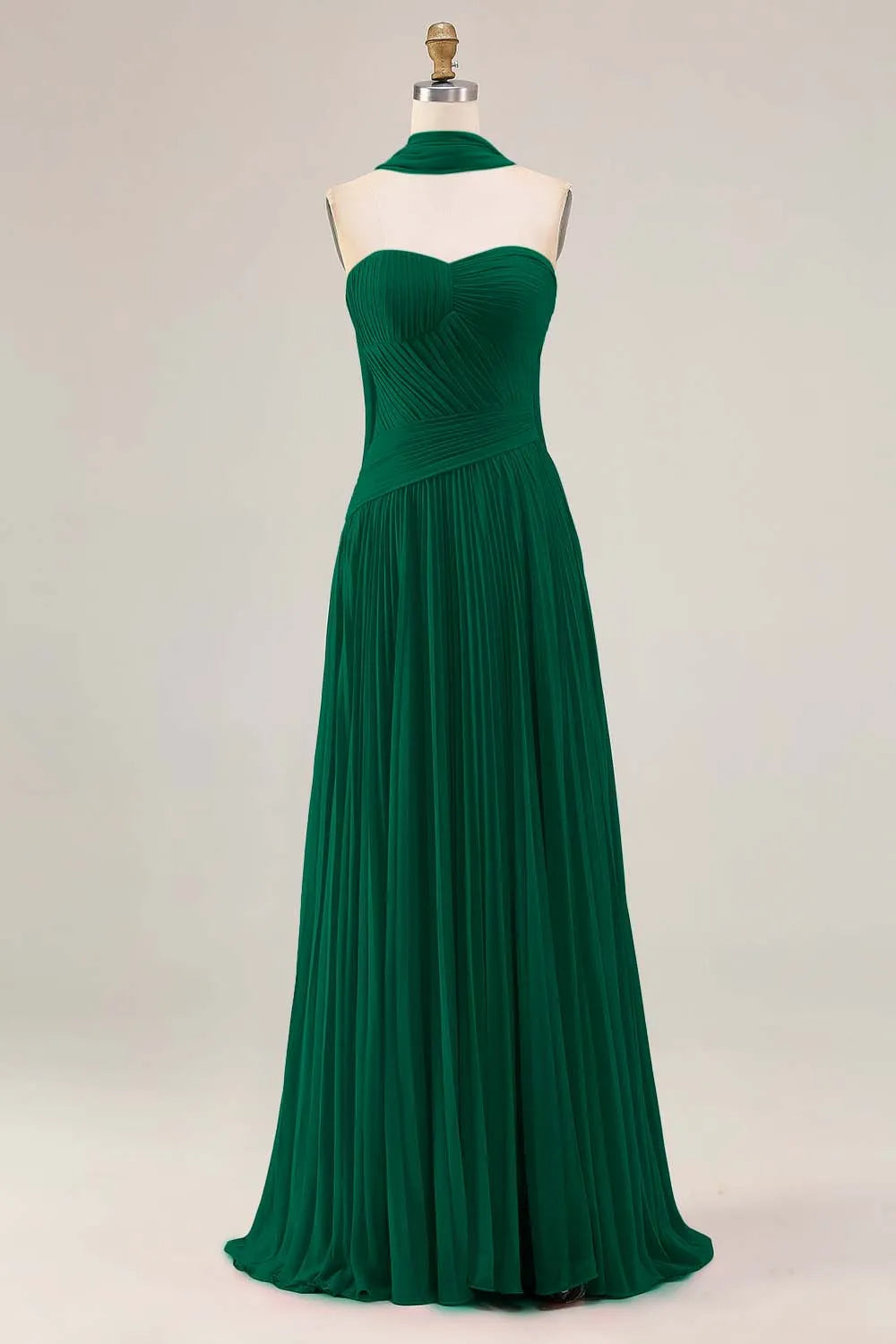 Graceful A Line Strapless Sleeveless Pleated Floor-Length Prom Dress