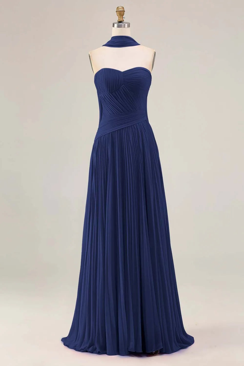 Graceful A Line Strapless Sleeveless Pleated Floor-Length Prom Dress