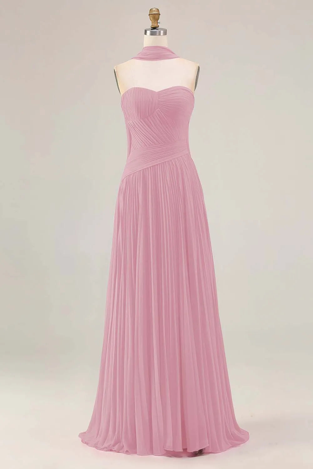 Graceful A Line Strapless Sleeveless Pleated Floor-Length Prom Dress