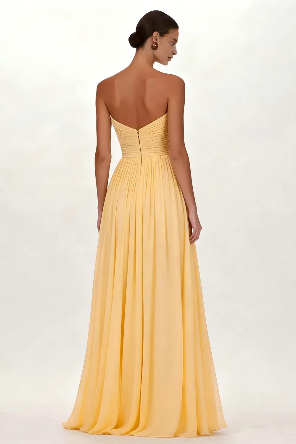 Graceful A Line Strapless Sleeveless Zipper Up Pleated Floor-Length Prom Dress