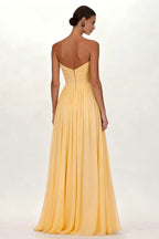 Graceful A Line Strapless Sleeveless Zipper Up Pleated Floor-Length Prom Dress