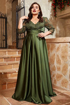 Graceful A Line V Neck 1/2 Sleeves Appliques Floor-Length Plus Size Mother of Bride Dress