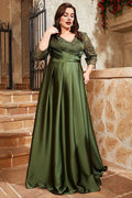 Graceful A Line V Neck 1/2 Sleeves Appliques Floor-Length Plus Size Mother of Bride Dress