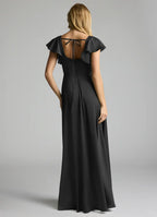 Graceful Bridesmaid Dress with Ruffled Flutter Sleeves, Square Neckline and Tie-Back
