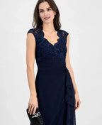 Graceful Column V Neck Cap Sleeve Ruffles Floor-Length Mother of the Bride Dress