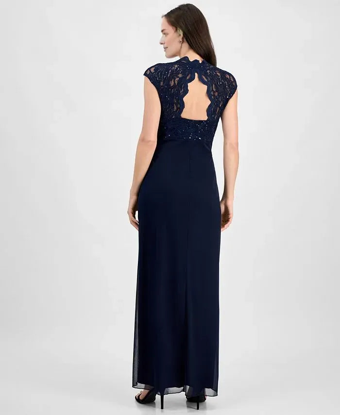 Graceful Column V Neck Cap Sleeve Ruffles Floor-Length Mother of the Bride Dress