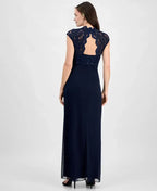 Graceful Column V Neck Cap Sleeve Ruffles Floor-Length Mother of the Bride Dress