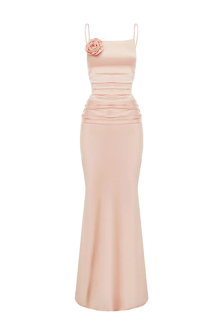 Graceful Fitted Boat Neck Sleeveless Pleated Floor-Length Prom Dress