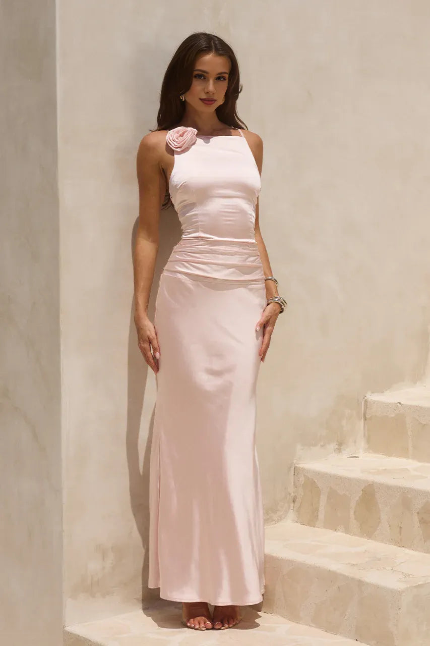Graceful Fitted Boat Neck Sleeveless Pleated Floor-Length Prom Dress