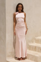 Graceful Fitted Boat Neck Sleeveless Pleated Floor-Length Prom Dress