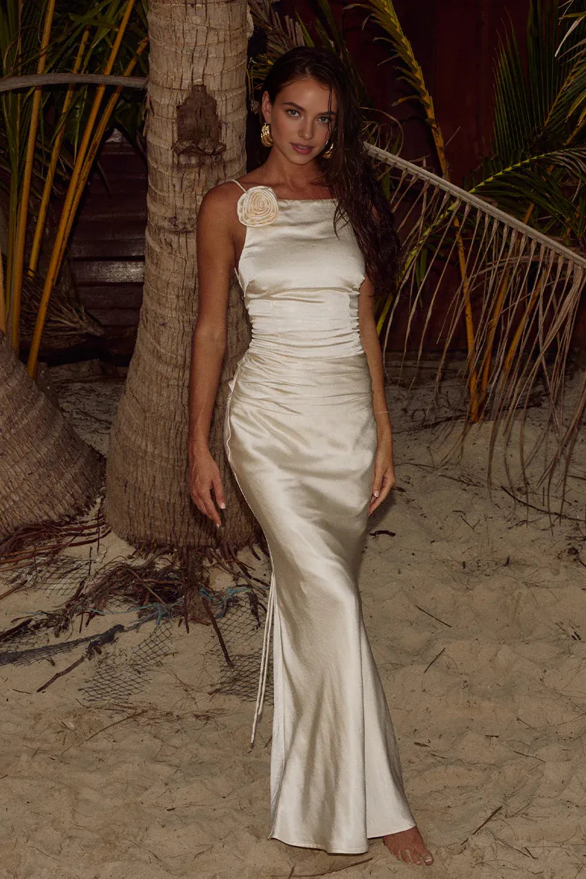 Graceful Fitted Boat Neck Sleeveless Pleated Floor-Length Prom Dress