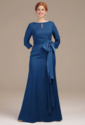 Graceful Mermaid Bateau Neck 3/4 Sleeves Pleated Floor Length Mother of the Bride Dress