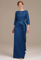 Graceful Mermaid Bateau Neck 3/4 Sleeves Pleated Floor Length Mother of the Bride Dress