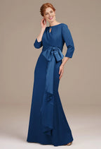 Graceful Mermaid Bateau Neck 3/4 Sleeves Pleated Floor Length Mother of the Bride Dress