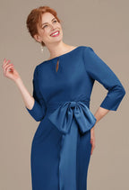 Graceful Mermaid Bateau Neck 3/4 Sleeves Pleated Floor Length Mother of the Bride Dress