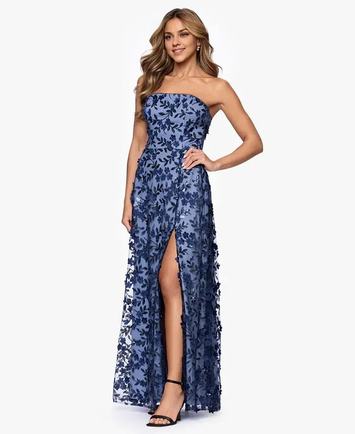 Graceful Mermaid Strapless Sleeveless 3D Flower Floor Length Prom Dress