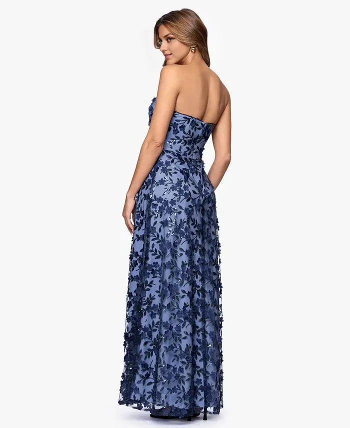 Graceful Mermaid Strapless Sleeveless 3D Flower Floor Length Prom Dress