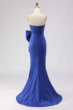 Graceful Mermaid Strapless Sleeveless Ruched Floor-Length Prom Dress