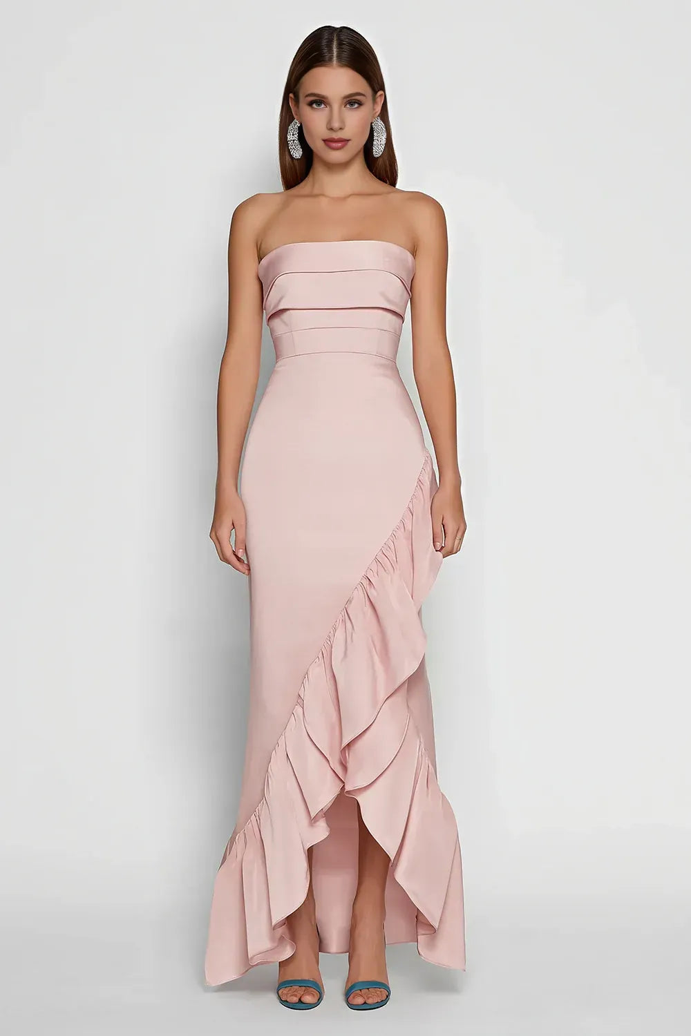 Graceful Mermaid Strapless Sleeveless Ruffled Floor-Length Prom Dress