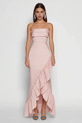 Graceful Mermaid Strapless Sleeveless Ruffled Floor-Length Prom Dress