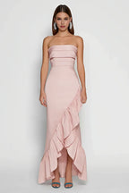 Graceful Mermaid Strapless Sleeveless Ruffled Floor-Length Prom Dress