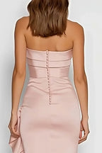 Graceful Mermaid Strapless Sleeveless Ruffled Floor-Length Prom Dress