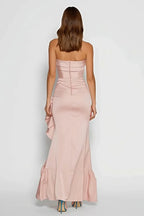 Graceful Mermaid Strapless Sleeveless Ruffled Floor-Length Prom Dress