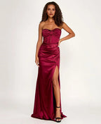 Graceful Mermaid Strapless Sleeveless Slit Floor-Length Prom Dress