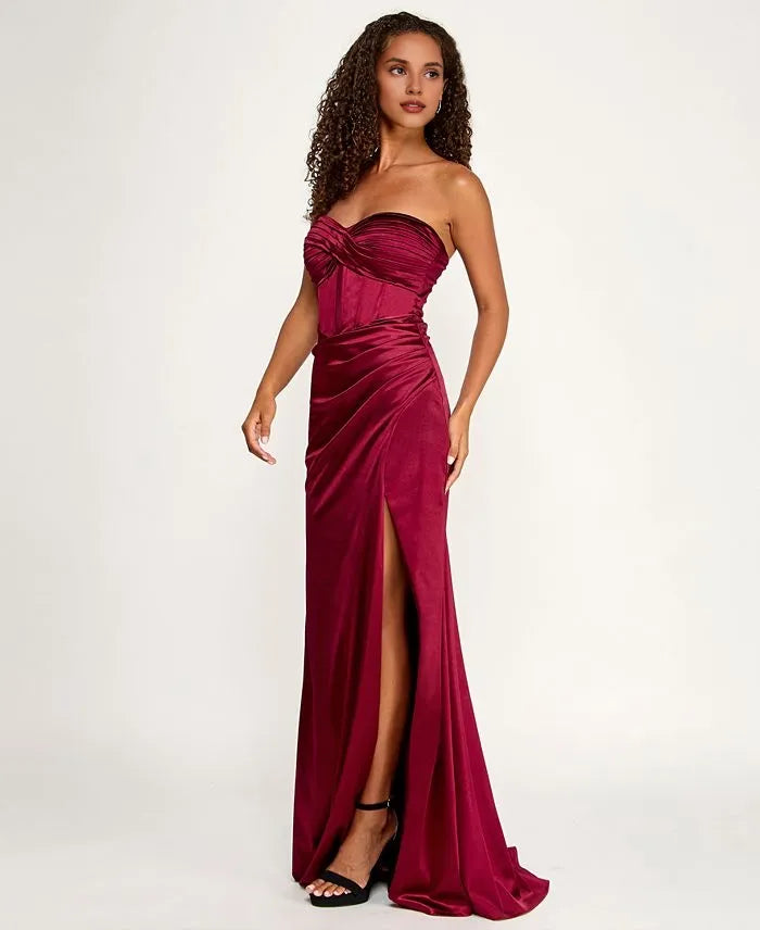 Graceful Mermaid Strapless Sleeveless Slit Floor-Length Prom Dress