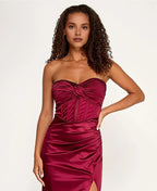 Graceful Mermaid Strapless Sleeveless Slit Floor-Length Prom Dress