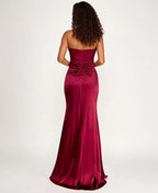 Graceful Mermaid Strapless Sleeveless Slit Floor-Length Prom Dress